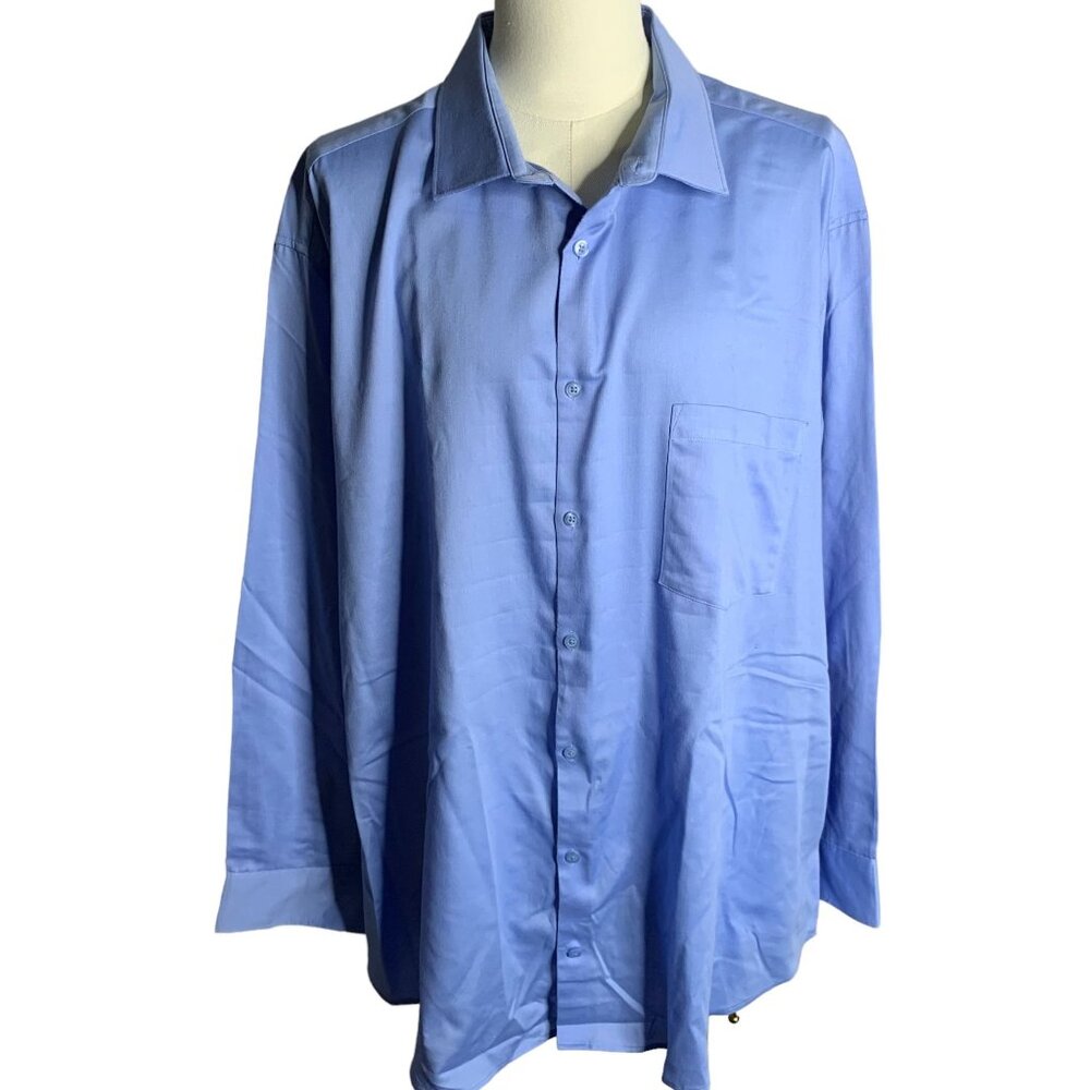 Signature Carrington Button Up Non Iron Shirt 3XL 19.5 37/38 Blue Long Sleeve